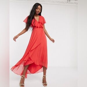 ASOS Design Cape Back Dipped Hem Maxi Dress in Red